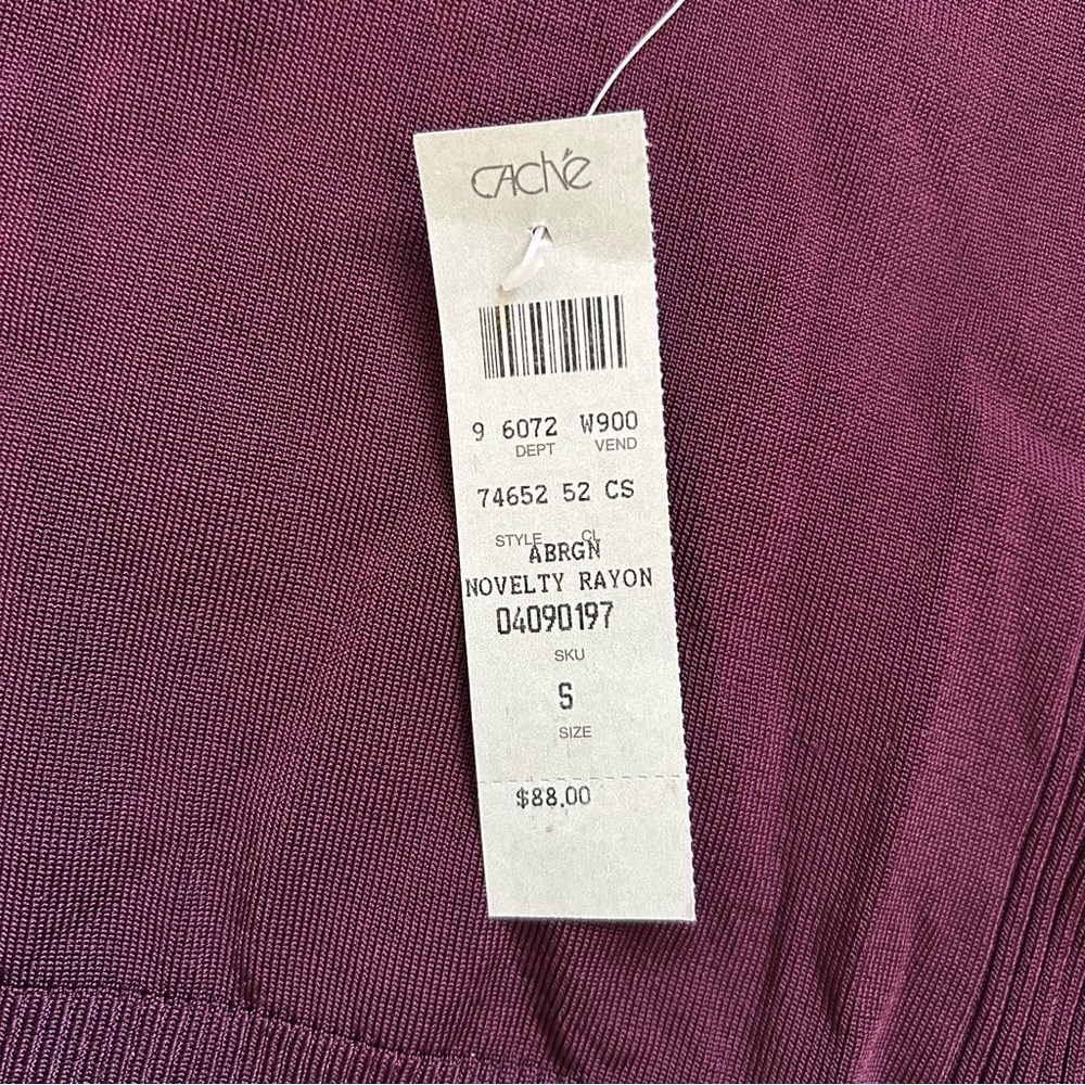 Cache Purple Rhinestone Zipper Rib Knit Long Sleeve Top Stretch S Cotton Spandex - Picture 7 of 7